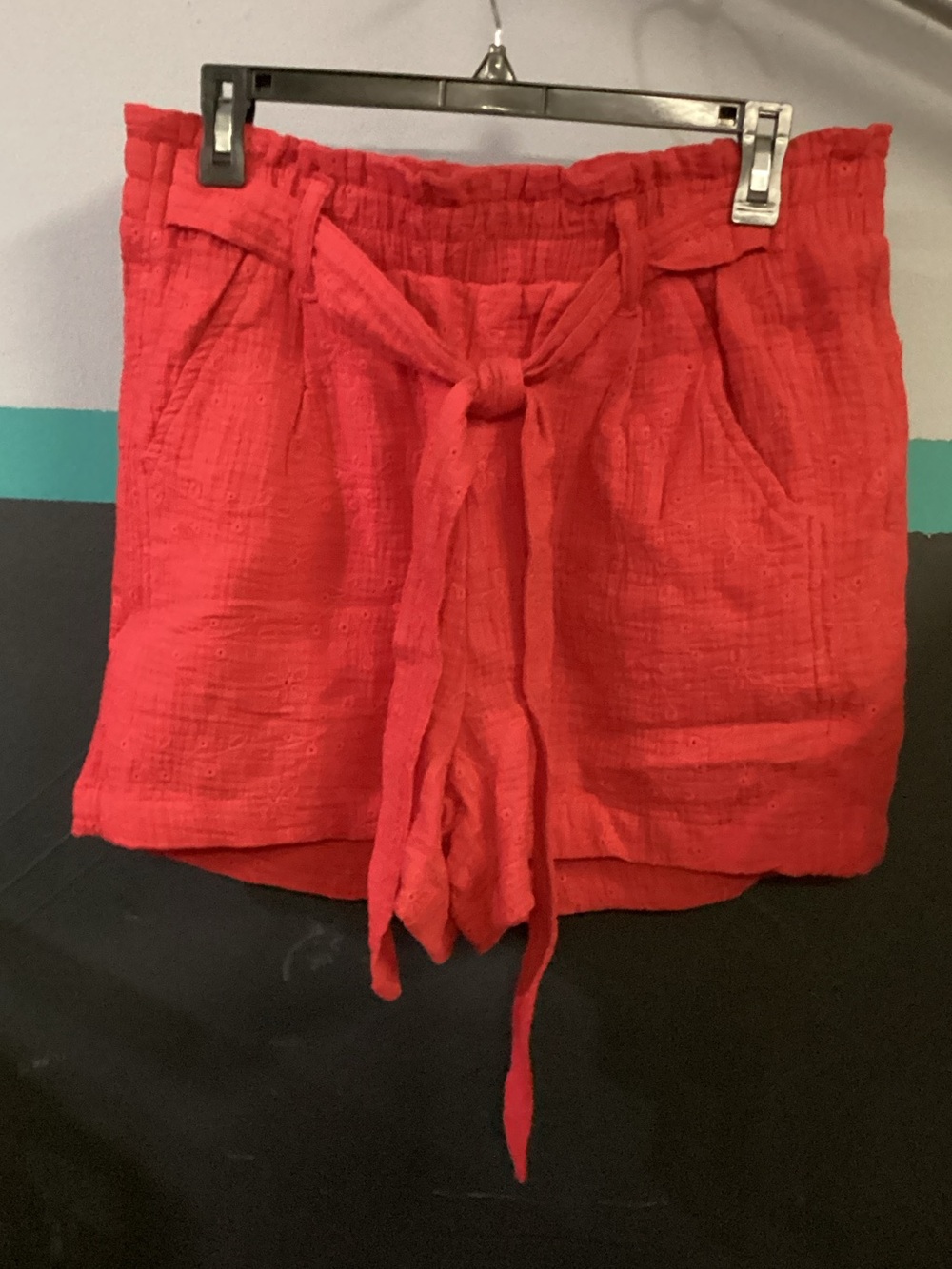 Knox Rose Coral-Red High Waist Tie-Belt Shorts